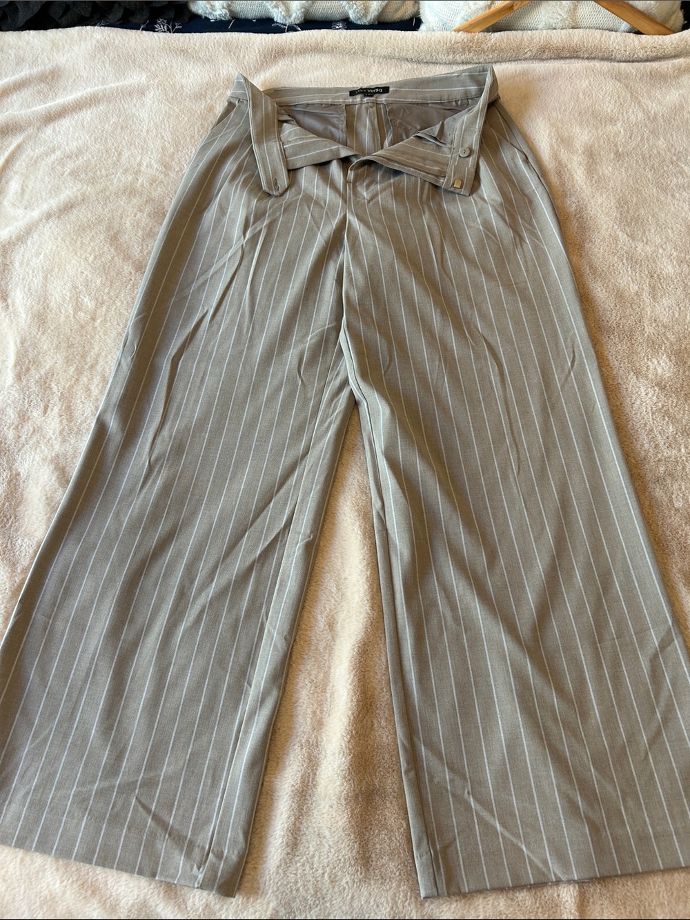 LOFT Taupe Pinstripe Wide-Leg Trousers